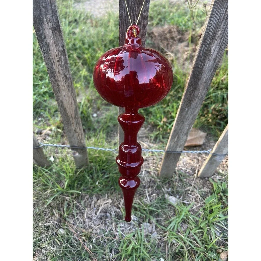 Red Twisted Spire Holiday Christmas Tree Glass Ornament 12